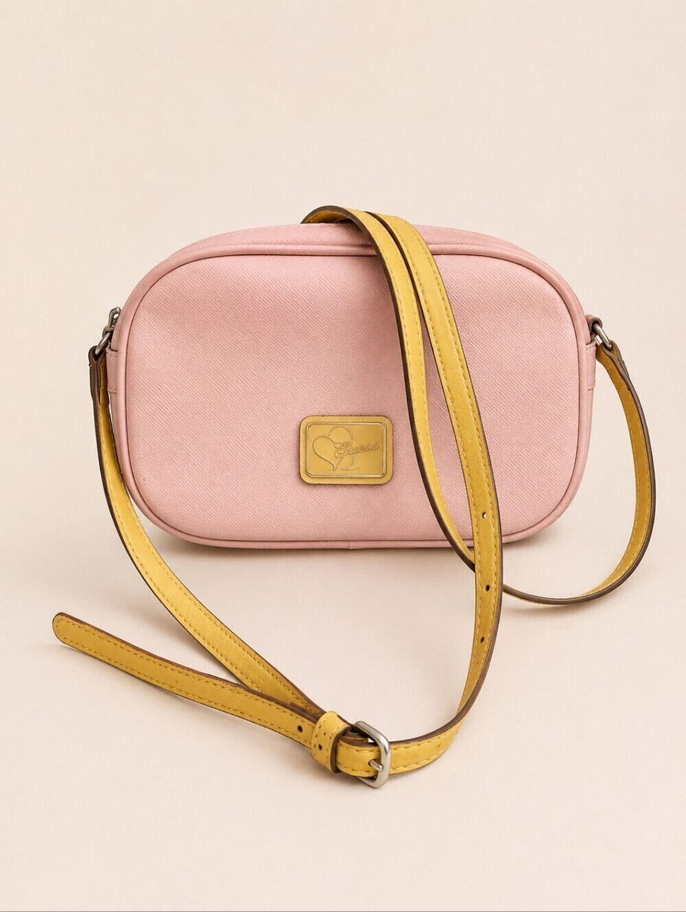 Vtg GUESS 1970s Pastel Pink Strap Camera Leandra Mini Crossbody Micro Bag